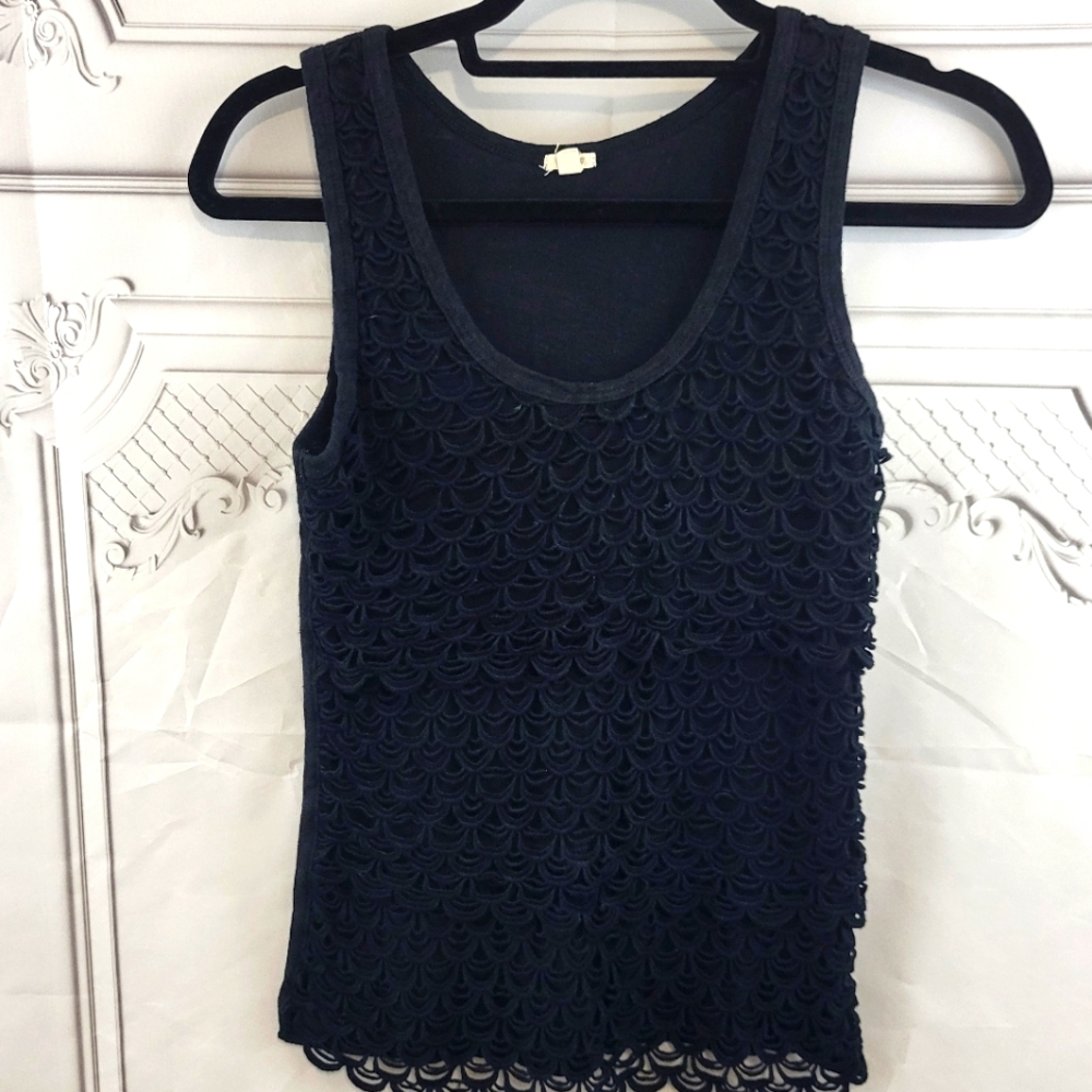 J. Crew Black Crocheted Tired Tank Top Size XXS